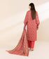 Women's Unstitched Printed Linen Red 3 Piece Suit